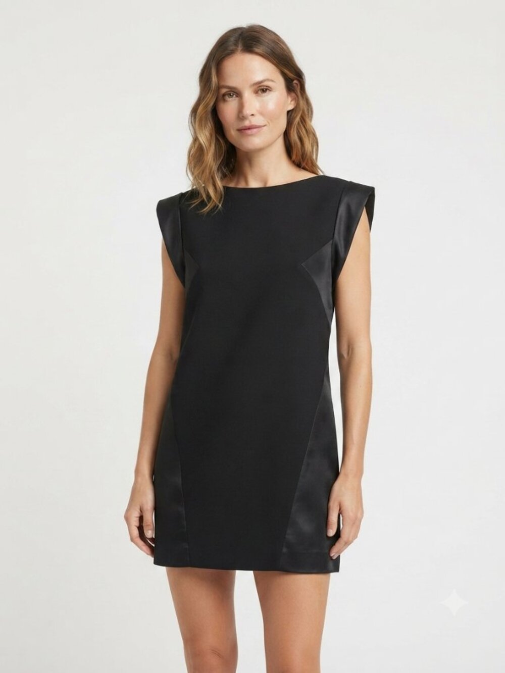 CAMEO BLACK PANELLED SHORT ROLLED SLEEVE SHIFT FORMAL DRESS - S